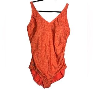 Speedo Women's One Piece Swimsuit Orange Floral V-Neck, size 16